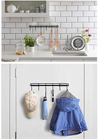 YiZhi Adhesive Wall Hooks Rack Kitchen Rail, Space Saving Utensil Holder No Drilling Wall Mounted Accessory Hanger with 6 Hooks for Kitchen Bathroom Bedroom Pack of 2 (Black) - Image 4