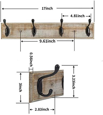 Coat Rack Wall Mounted, Entryway Wall Coat Rack with 4 Rustic Coat Hooks, 17” Vintage Pinewood Hanger Hat, Dual Hook for Hanging Keys Hats, Perfect for Entryway, Bathroom, Living Room - Image 3