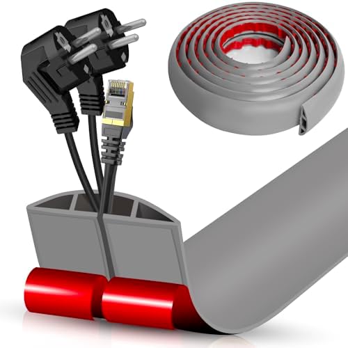 Floor Cord Cover Cavity 0.8"x0.37" Self Adhesive Cord Hider, 10FT Low Profile Cable Management, Extension Strip Protector for Wires, Prevent Cable Trips for Offices, Gyms, Exhibitions（Gray） by DBHXXMB-HH