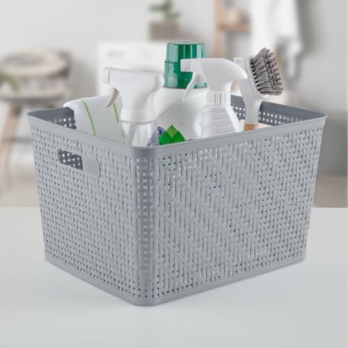 Sterilite Tall Basket, Woven Plastic Storage Organizer Bin, Cement, 6-Pack - Image 5
