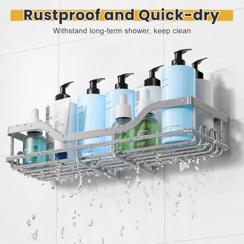 OMAIRA 3-Pack Shower Caddy with Soap Holder, Adhesive Rustproof No-drill Strudy Loading Inside Shower Organizer Shelves Rack Storage Bathroom Organization for Smooth Wall Glass Tile, Grey - Image 2