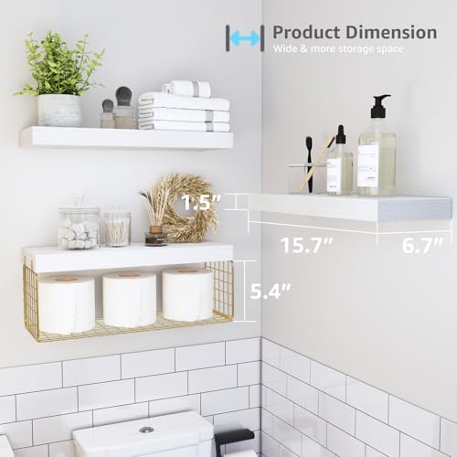 QEEIG Bathroom Shelves Over Toilet Wall (White and Gold, Set of 3, 15.7") - Image 3