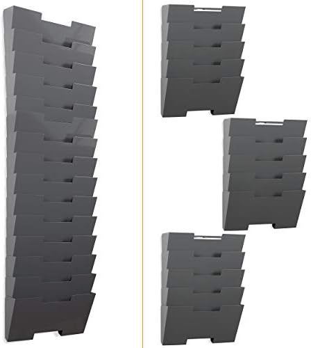 Wallniture Lisbon 15-Tier Wall Mounted File Holder and Desk Organizer, Metal Gray Office Organization and Storage Rack - Image 4