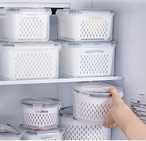 3Pack Fridge Food Storage Container Set with Lids with Strainer, Fruit Vegetable Storage Containers Keep Fruits, Vegetables, Berry, Meat Fresh longer, BPA-Free Plastic Produce Keepers - Image 3
