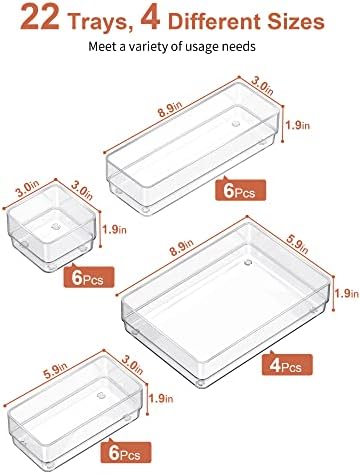 SMARTAKE 22 PCS Drawer Organizer, 4-Size Desk Bathroom Drawer Organizer - Image 2