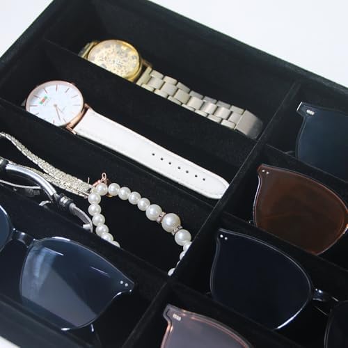 Coward Sunglass Organizer, Black Velvet Glasses Trays, Eyeglasses Watches Jewelry Display - Men Women (8 Grids) - Image 3