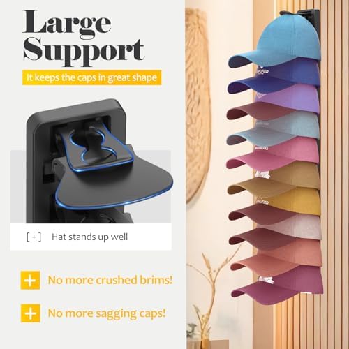 Hat Organizer for Baseball Caps 1 Pack, Adhesive Hat Rack for Wall, Baseball Cap Organizer (Black) - Image 3