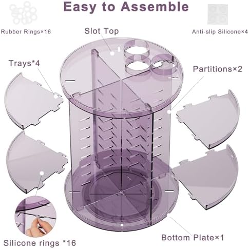 Rotating Makeup Organizer, DIY 8 Adjustable Layers Spinning Skincare Storage, Cosmetic Display Case with Brush Holder and Perfume Tray, Multi-Function Vanity Bathroom Countertop Organizer Clear Purple - Image 6