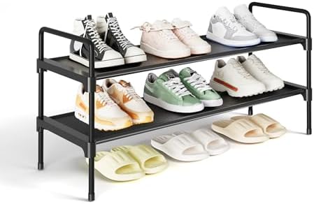 Kitsure Shoe Rack for Closet, 27.4" Wide - 2 Tiers, Black by Kitsure