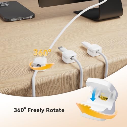 Daisyhome Rotatable Cord Organizer, Strong Adhesive Spring Cable Clips - Image 2