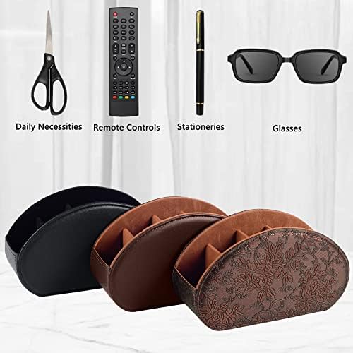 Leather Remote Control Holder TV Remote Caddy Store Box, Bedside Table Organizer for Controller, Media Player, Brush, Glasses, Note Paper and Pen Storage(Retro) - Image 2