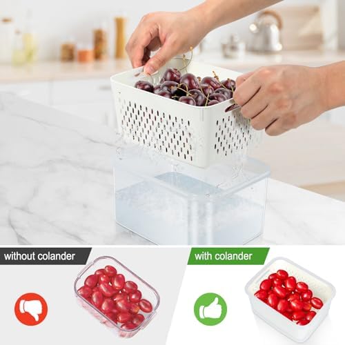 5 Pack Fruit Storage Containers for Fridge with Removable Colander, Produce Containers BPA-free Fridge Organizer to Keep Berry Lettuce Vegetable Fresh, Dishwasher & Microwave Safe - Image 5