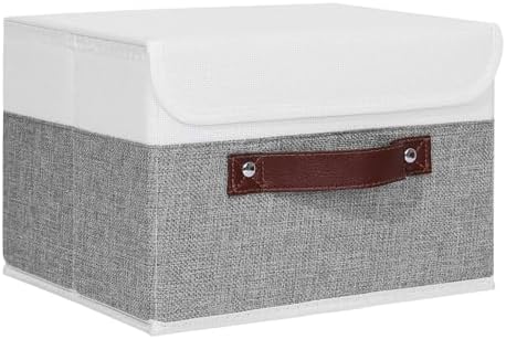 ANMINY Fabric Storage Box Bins with Lids, Gray White, 10"x8"x7" by ANMINY