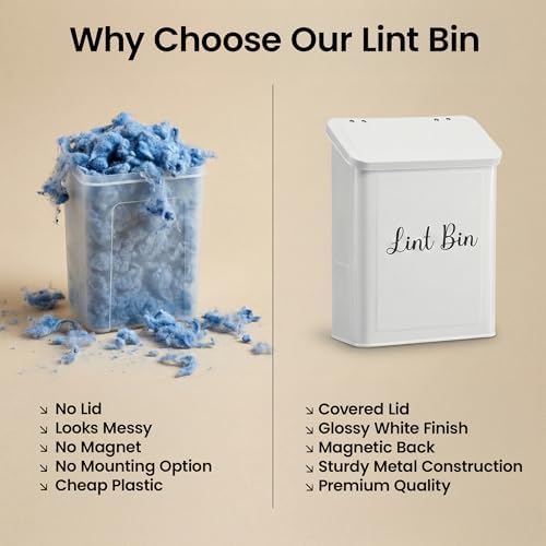 TIRIA Magnetic Lint Bin Wall Mount Metal Dryer Lint Collector Trash Cans 5L - Image 6