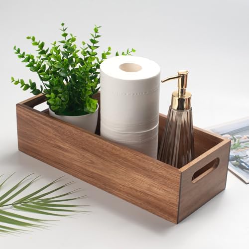 Toilet Tank Basket, Toilet Paper Basket for Back of Toilet Tank Top, Acacia Wood Bathroom Storage Basket for Organizing and Decor (15 x 6 x 4 inch) (Pack of 2) - Image 5