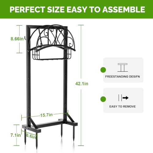Garden Hose Holder with Storage Basket and Tool Hooks, Heavy-Duty Metal Hose Hanger Garden Hose Storage Holds 151Ft Hose, Rustproof Freestanding Water Hose Holder for Outside, Yard, Lawn - Image 3