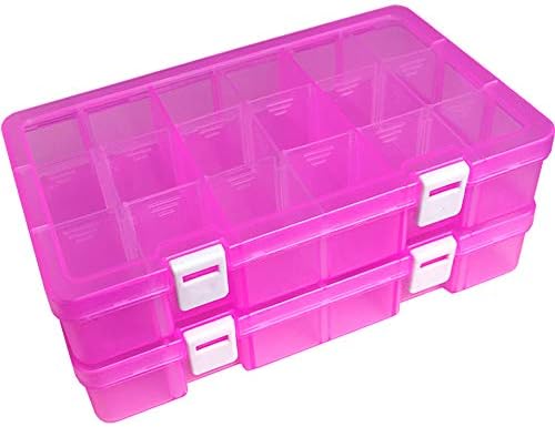 DUOFIRE Plastic Organizer Storage Box, Adjustable Divider 18 Grids,Pink x 2 by DUOFIRE