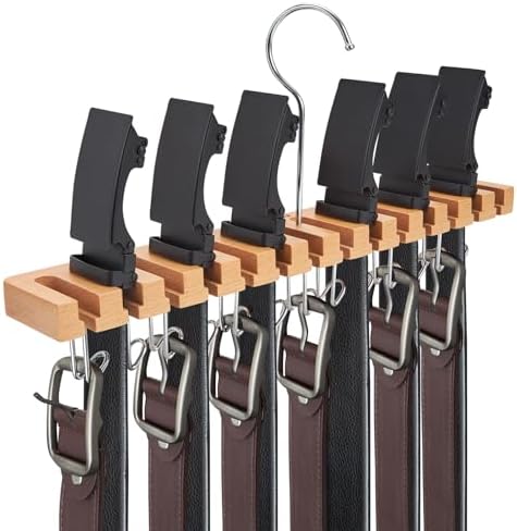 Ohuhu 2 in 1 Belt Hanger for Closet, 14 Slots 13 Hooks Wooden Organizer by Ohuhu