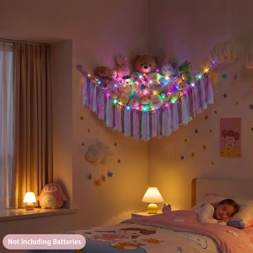 FIOBEE Stuffed Animals Net LED Light Toy Hammock for Kids Bedroom Storage - Image 4