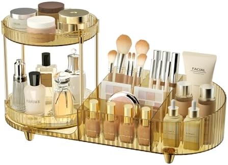 Rotating Makeup Organizer for Vanity, 2 Perfume Trays with 5 Compartments Cosmetic & Skincare Storage, Space Saving Beauty Organizers, Multi-Purpose Countertop Organizers for Bathroom, Desktop, Pantry by Jywantful