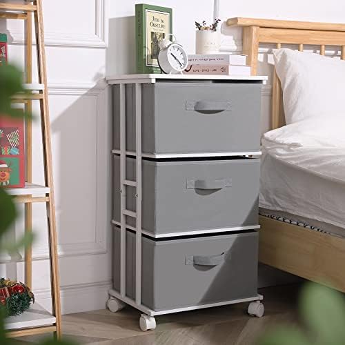 MAX Houser Dresser Tower with 3 Drawers,Fabric Dresser Drawer Organizer Unit,Dresser Chest with Wood Top,Vertical Storage Dresser,Small Dresser for Bedroom,Office-Dark Grey - Image 2
