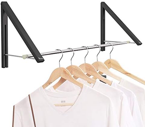 Retractable Clothes Rack - Wall Mounted Folding Clothes Hanger Drying Rack for Laundry Room Closet Storage Organization, Aluminum, 2 Racks with Rod (Black) by Anjuer