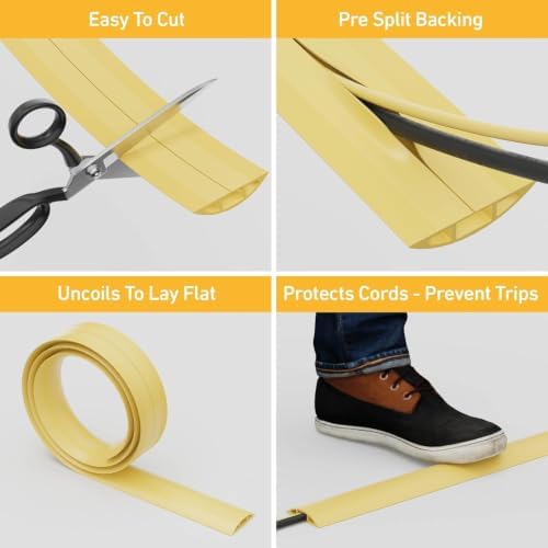 D-Line 15ft Floor Cord Cover, Cable Protector, Hide Extension Cords, Protect Cords, Prevent Cable Trips, Heavy Duty Cord Hider - Cable Cavity = 0.63" (W) x 0.31" (H) - Safety Yellow - Image 2