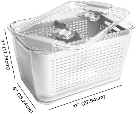Kitchen Spaces Colander Bin, Produce Saver, Fridge Organizer With Lid, Wash, Strain and Store, Great for Refrigerator, Freezer and Pantry, X-Large, White, Pack of 1 - Image 2