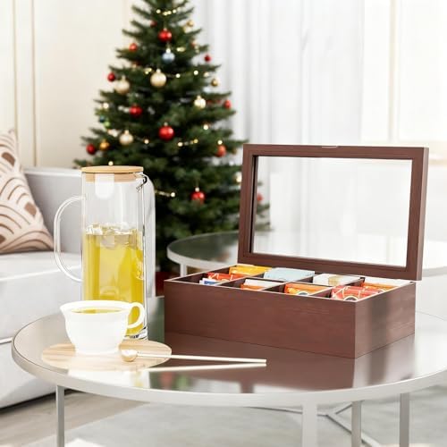 Alsonerbay Wooden Tea Box Organizer with Lid & 8-Compartment, Walnut - Image 3