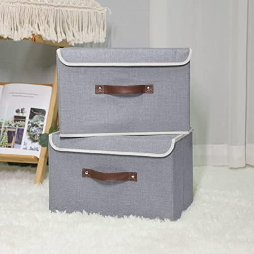 ANMINY Fabric Storage Box Bins with Lids, Gray, 15"x10"x10", 2 Pack - Image 6