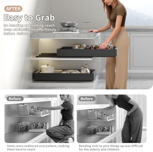2Pack Pull Out Cabinet Organizer, Expandable 12.6“-20.47”, Black - Image 6