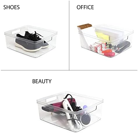 Isaac Jacobs 4-Pack Large Clear Storage Bins (11.5” L x 14” W x 5.5” H) w/Cutout Handles, Plastic Organizer for Home, Office, Kitchen, Fridge/Freezer, Bathroom, BPA Free, Food Safe (Large) - Image 4
