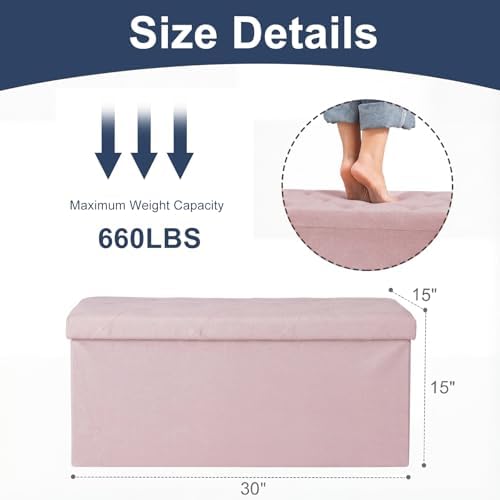 DUMOS 30 Inch Foldable Storage Ottoman Bench, Large Ottoman with Storage - Image 3