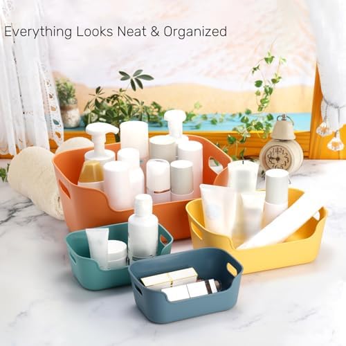 Tlence 12 Pack Colorful Plastic Storage Baskets, Classroom Organizer Bins with Built-in Handle, Open Cubby Storage Bins, Household Pantry Shelf Organization Containers for Office, 3 Sizes - Image 3
