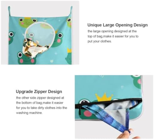Hanging Laundry Hamper Bag Over the Door Laundry Hamper Wall Hamper Large Dirty Clothes Hamper with Stainless Steel Hooks 29.5X20inch 2PCs Green Frog - Image 4