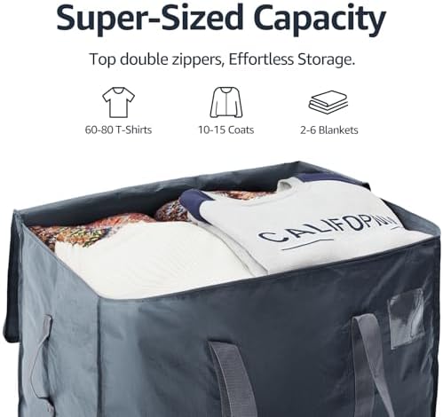 Moving Bags Heavy Duty Extra Large, Moving Boxes, Moving Supplies Essentials,Storage Bins with Lids, Plastic Packing Totes, Storage Bags for Clothes with Handles & Zippers(Grey, 8 Pack) - Image 5