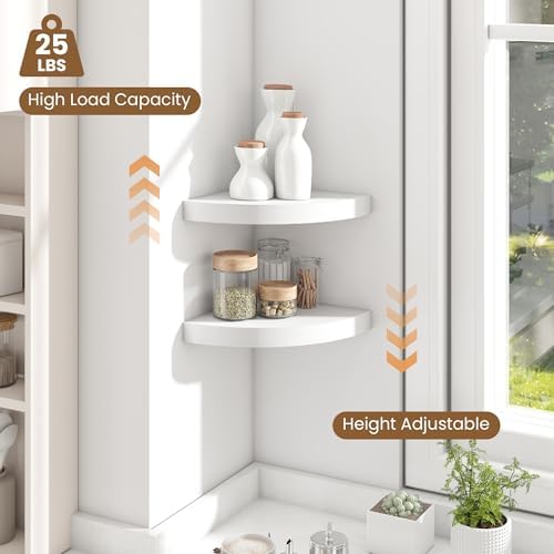 Fun Memories Floating Corner Shelves Set of 2 - Rustic Wood Wall Mounted Storage and Display Shelves for Living Room, Bedroom, Kitchen, Bathroom - Space Saving Home Decor, White - Image 6