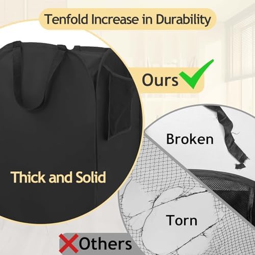 Upgraded Pop-up Laundry Hamper 2 Pack, 70L(18.5 Gal) Laundry Basket with Thickened 600D Oxford Fabric,2.4X Denser Mesh Side Pocket, 0.2mm Added Thickness Steel Frame, Easy to Open and Fold for Storage - Image 4