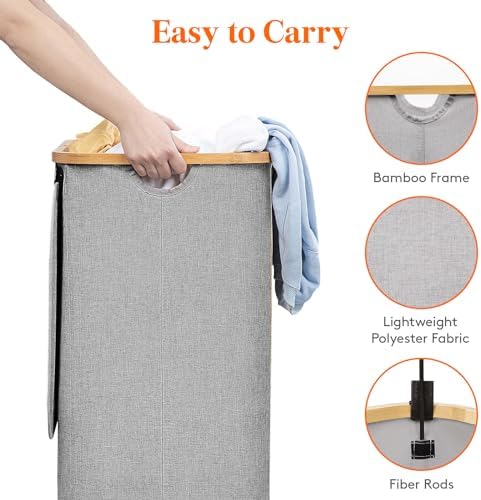 Lifewit 80L Large Laundry Basket with Lid, Removable Bags, Light Gray - Image 6
