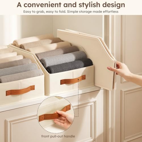 Homsorout Fabric Storage Bins for Organizing - 4 Pack Large Trapezoid Collapsible Storage Bins with Front Handle, Closet Organizers and Storage for Bedroom, Home Shelves, Small Spaces, Beige - Image 6