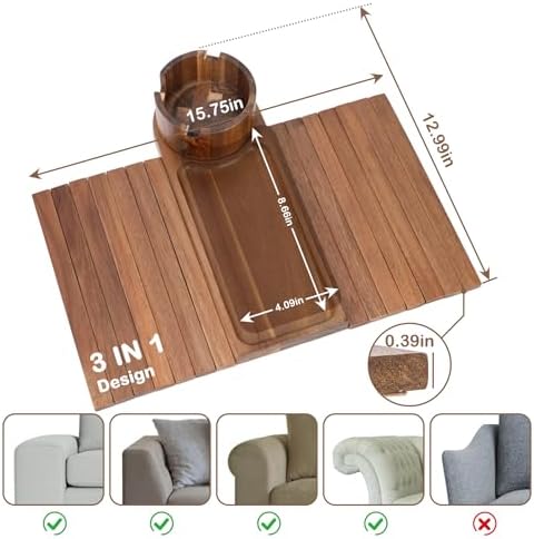 Couch Cup Holder for Armrests Over 4.9" Wide with 360° Phone Stand Acacia - Image 3