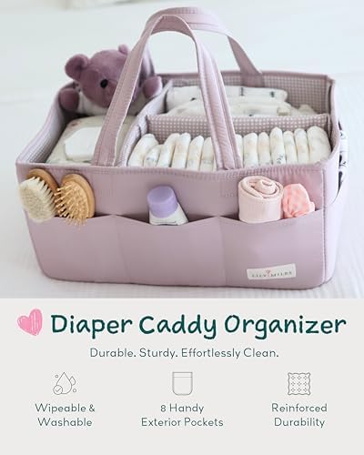 Lily Miles Baby Diaper Caddy Organizer, Wipeable Diaper Organizer Basket with 8 Pockets for Newborn Essentials, Baby Shower Gifts, Nursery Tote Bag for Changing Table or Car (Rosy Lilac, Large) - Image 2