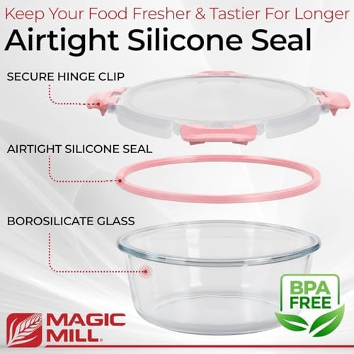 Magic Mill Premium Borosilicate Glass Food Storage Containers with lids Set | 24pc Sets with 12 Bowls & 12 Airtight Locking Lids for Lunch & Meal Prep, Safe for Oven, Freezer, Dishwasher, BPA-Free - Image 3
