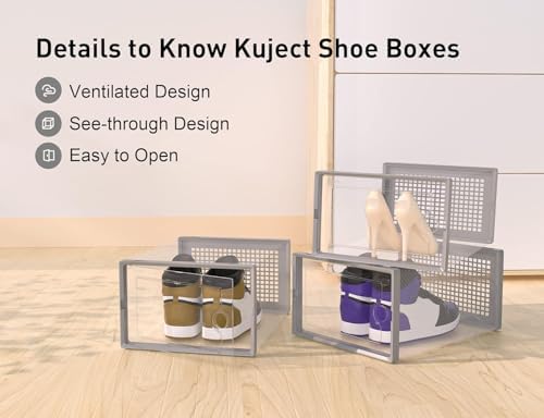 Kuject X-Large Shoe Storage Boxes 12 Pack, Clear Stackable Shoe Organizer - Image 4
