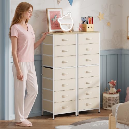 WLIVE Fabric Dresser for Bedroom, 7 Drawer Dressers Chest of Drawers, Beige - Image 2