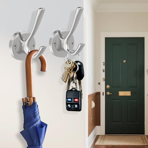 TOFIIGREM Brushed Nickel Wall Hooks, 6 Pack Coat Robe Hook Heavy Duty Metal Double Bath Hook Wall Mounted, Hand Towel Hooks for Cubicle Bathroom Kitchen Closet Garage - Image 4
