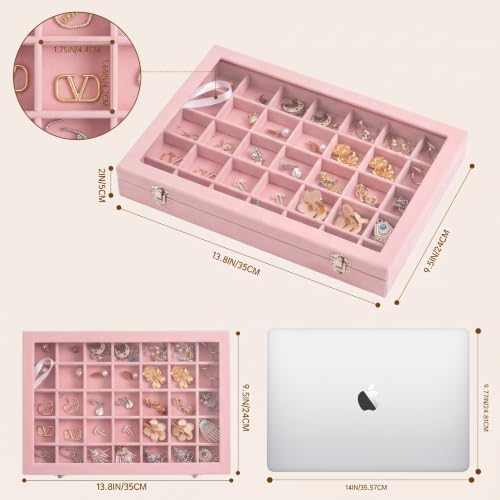 Frebeauty 35 Grid Earring Organizer,Velvet Jewelry Tray with Clear Lid - Image 3