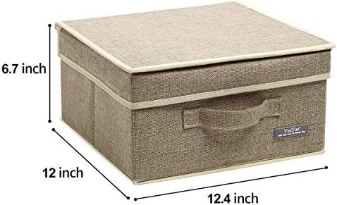 YueYue 4 Pack Small Fabric Storage Box with Lids, Foldable Linen Storage Box with Lids 4 Pieces Gray&Linen Set 12.4in/12in/6.7in - Image 6