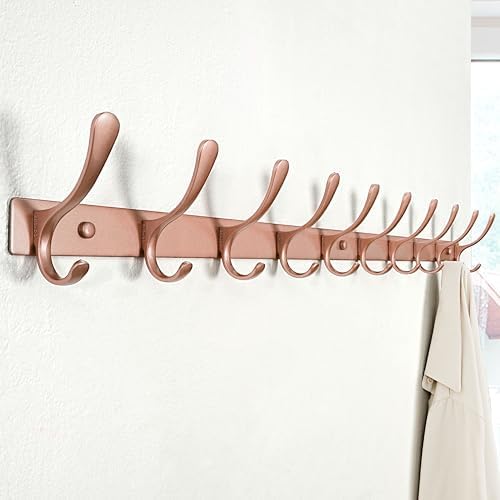 SKOLOO Coat Rack Wall Mounted - 10 Hooks, Heavy Duty, Stainless Steel, Metal Wall Hanger, Sturdy Coat Hooks for Hanging Coats, Jacket, Clothes, Hat, Matte Rose Gold - Image 3