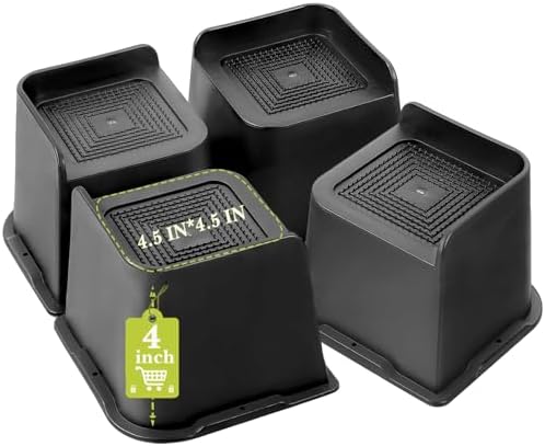 Bed Risers 2 inch, 3 inch, 4 inch, 6 inch, 8 inch Heavy Duty, Oversized Furniture Riser for Couch Sofa Table Chair Leg Frame Dorm, Support up to 6000 Lbs (Black 4 Pack, 4 inch) by Yookwutar
